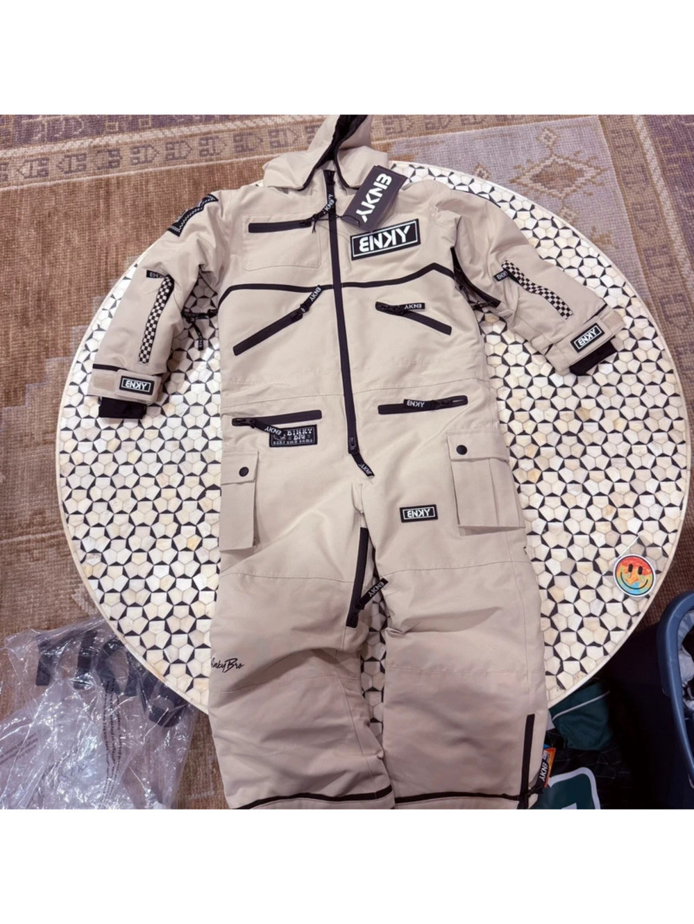 BinkyBro stone checkered hooded snow ski suit